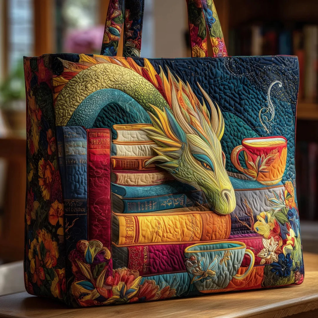 Bolsa Artesanal - Lector de Dragón con Libros y Tazas
