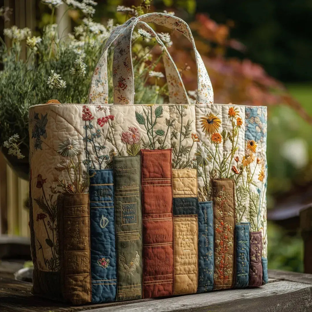 Bolso Acolchado Artesanal - Libros y Flores
