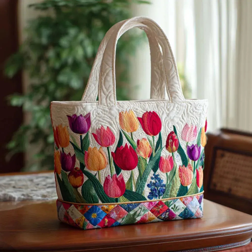 Bolso Tote Acolchado - Jardín de Tulipanes