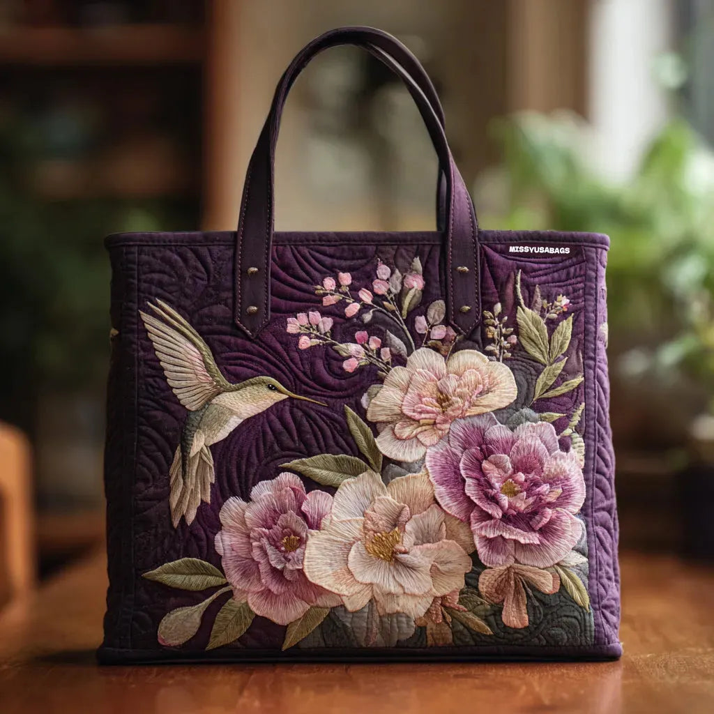 Bolsa Artesanal Acolchada - Colibríes y Orquídeas