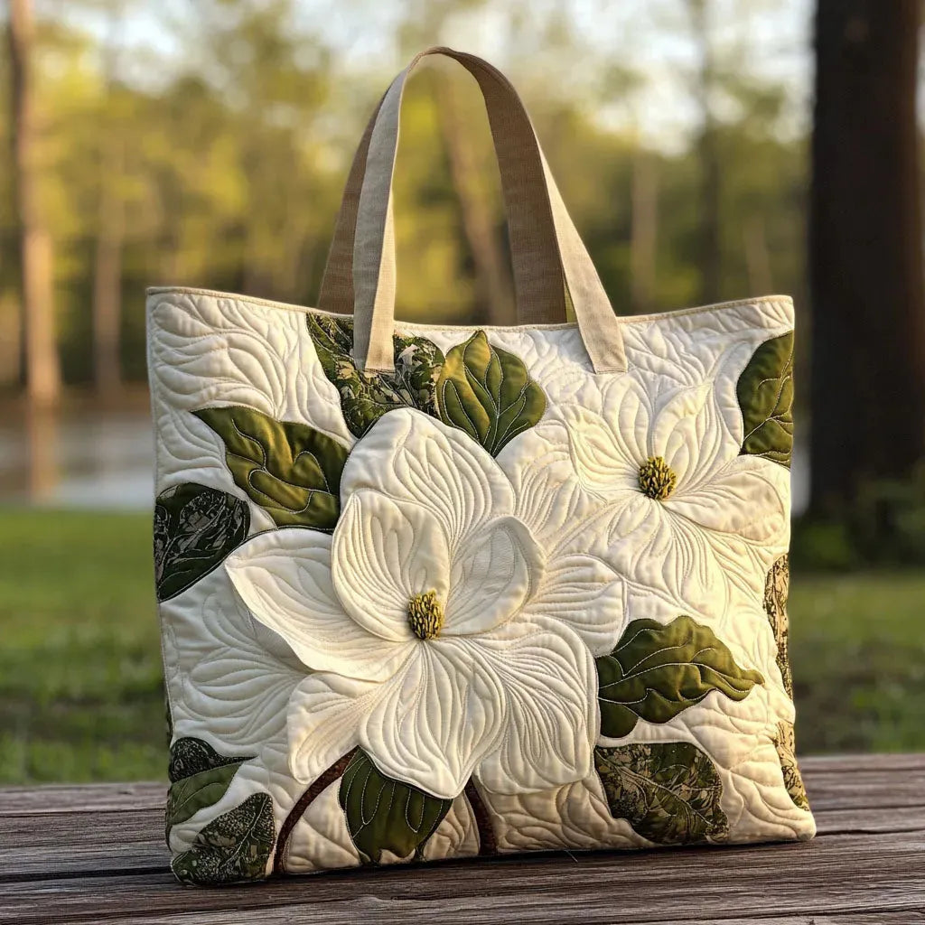 Bolso Acolchado Artesanal - Elegantes Lirios Blancos