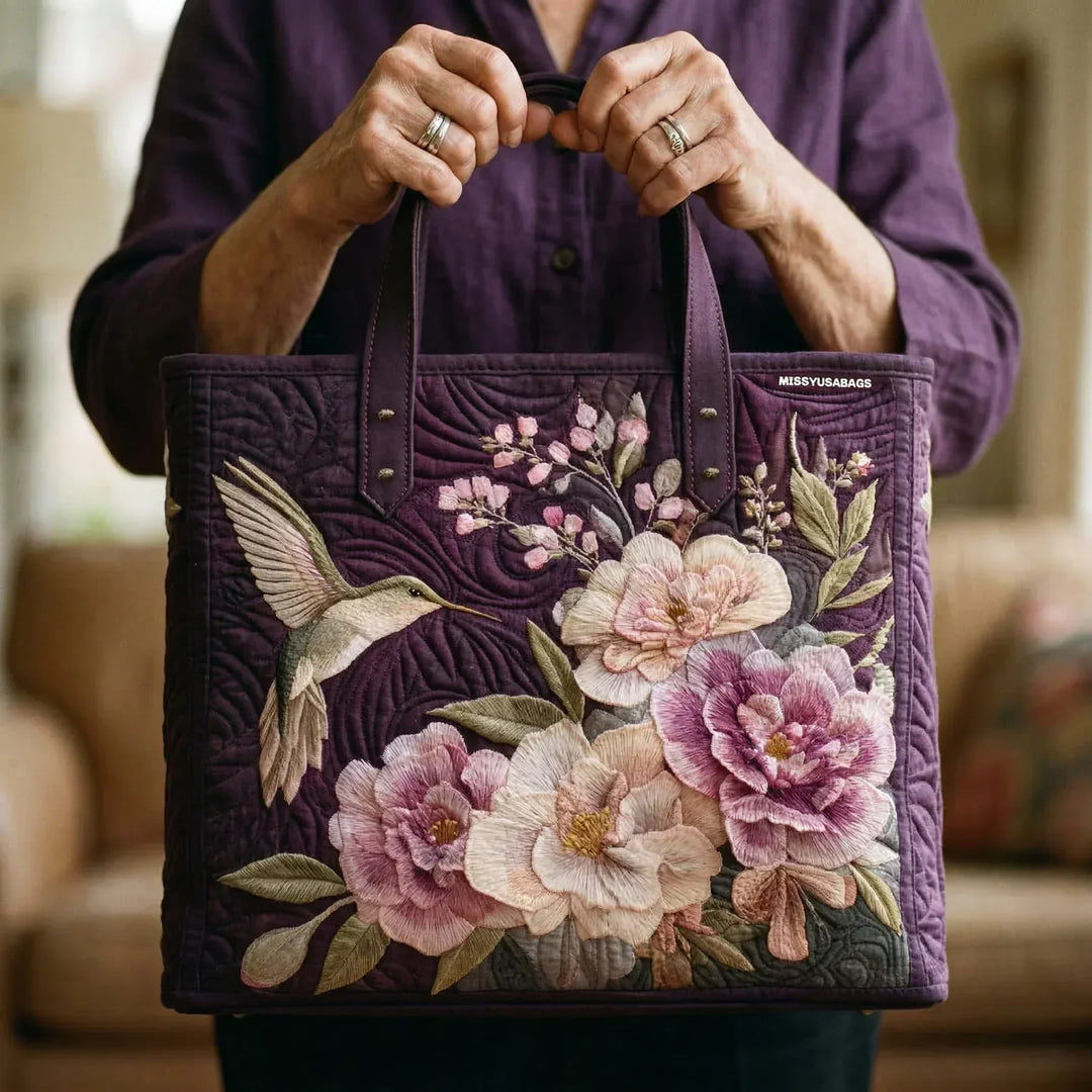 Bolsa Artesanal Acolchada - Colibríes y Orquídeas
