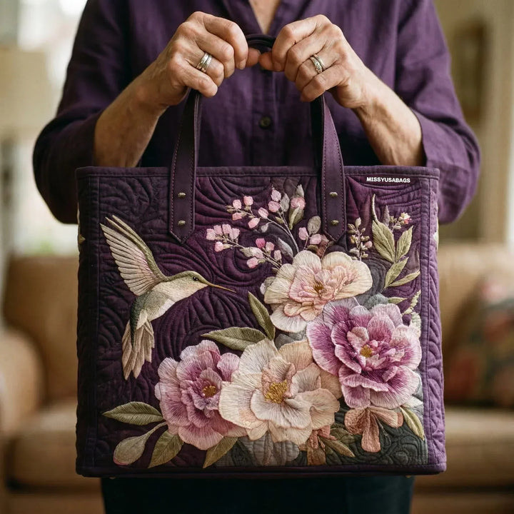 Bolsa Artesanal Acolchada - Colibríes y Orquídeas